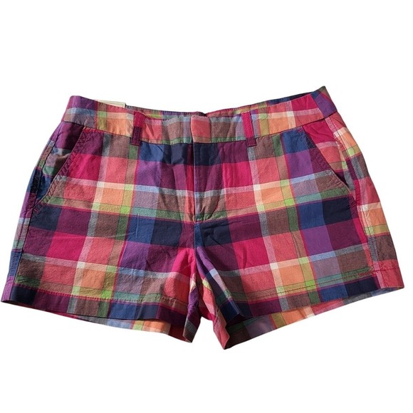 Khakis By Gap Women's City Shorts Plaid High Pockets Casual Pink Purple‎ Size 6 - Picture 1 of 7